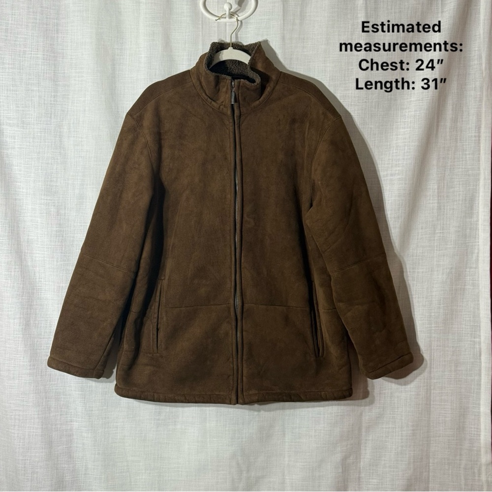 Y2K Van Heusen Men’s M Faux Suede Sherpa Lined Heavyweight Full Zip Jacket Brown